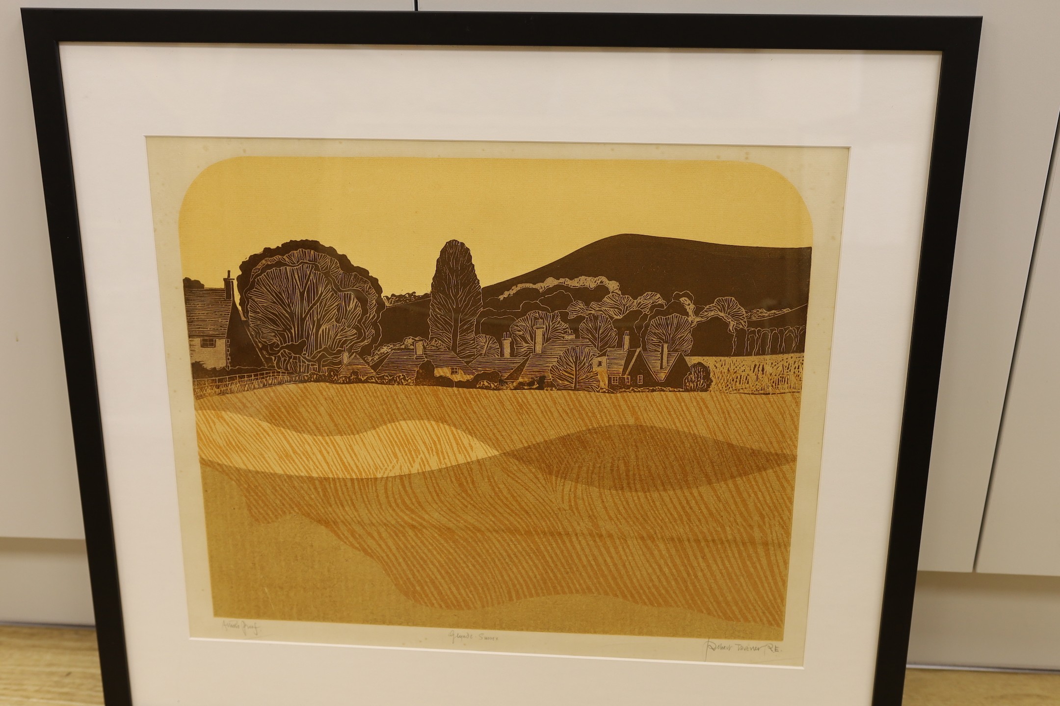Robert Tavener (1920-2004) four lithographs, ‘Winter Paddock (2)’ 27/50, Glynde - Sussex’, ‘Churchyard and Downs, Glynde - Sussex’, ‘Old Farm and Barn’, all signed in pencil, largest 43 x 59cm